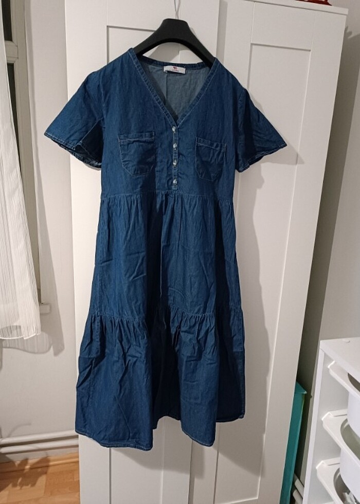 Mavi kot hamile elbisesi  - Görsel 3