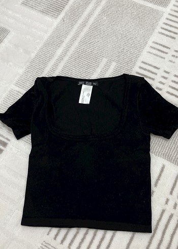 Siyah Kadın Kısa Kollu Crop Top