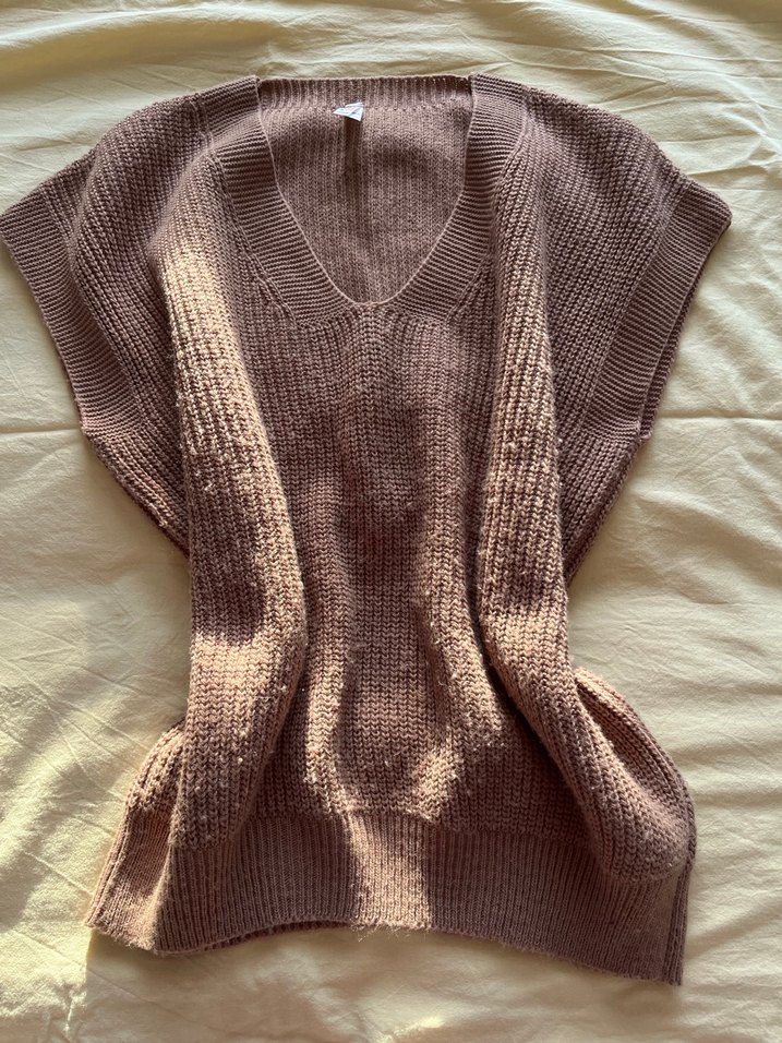 Bej V Yaka Örgü Kadın Süveter - Görsel 2