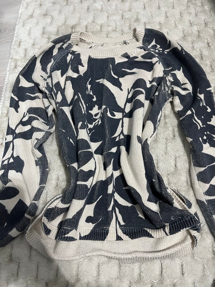 Gri Bağlama Desenli Uzun Kollu Triko Kazak - Görsel 2