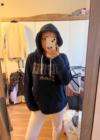 Kadın Siyah Denim Kapüşonlu Sweatshirt