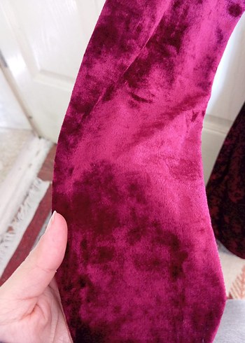 Bordo Kadife Drapeli Mini Elbise - Görsel 2