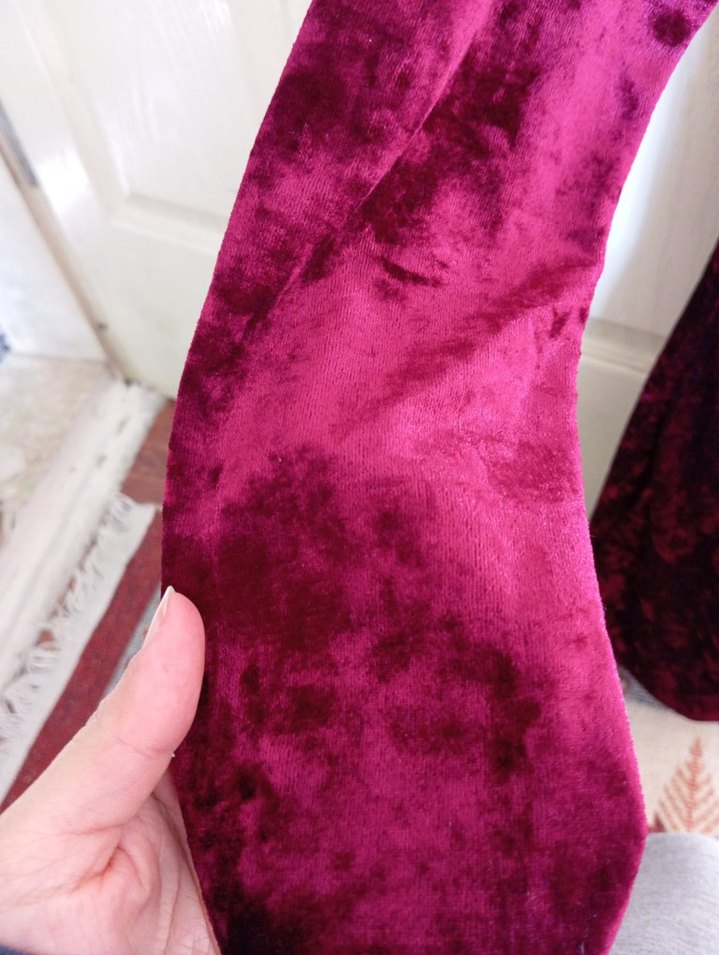 Bordo Kadife Drapeli Mini Elbise - Görsel 2