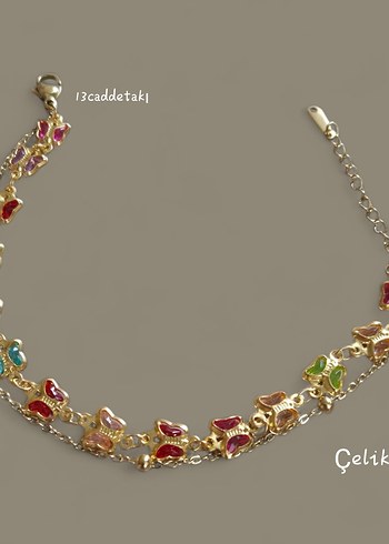 ÇELİK ÇİFT ZİNCİRLİ RENKLİ KELEBEKLİ BİLEKLİK