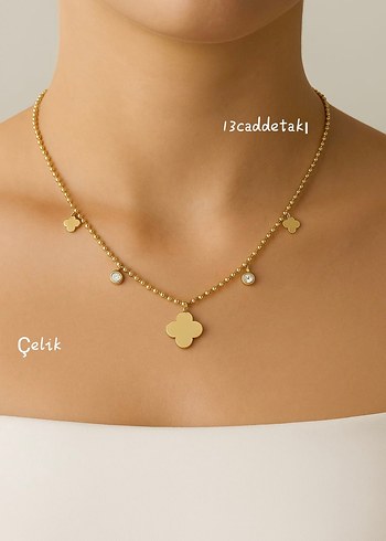 ÇELİK TAŞLI VE YONCALI DORİKA ZİNCİRLİ KOLYE