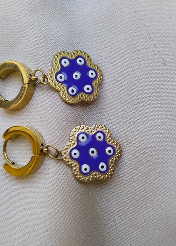 Beden mavi Renk ÇELİK Mavi İşlemeli Mini Boncuklu Kadın Küpe