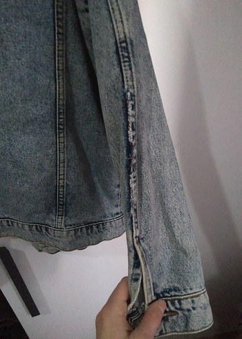 Gri Düğmeli Kadın Jean Ceket
