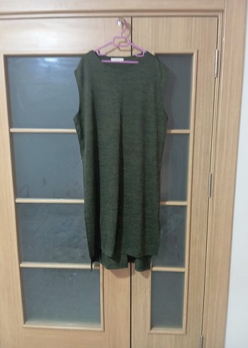 Gri Yeşil Örgü Kolsuz Midi Kadın Tunik - Görsel 2