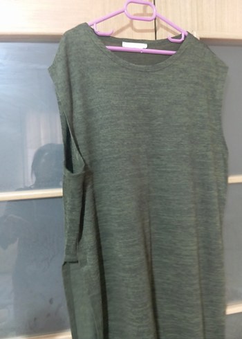 Gri Yeşil Örgü Kolsuz Midi Kadın Tunik - Görsel 6