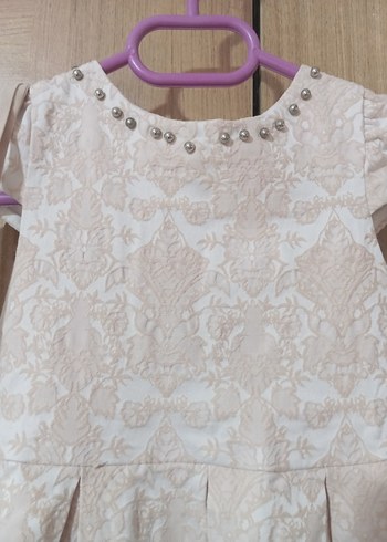 Kız Çocuk Nakışlı Dantelli Bej Elbise - Görsel 4