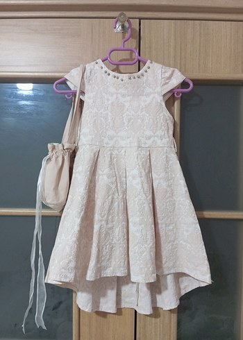 Kız Çocuk Nakışlı Dantelli Bej Elbise - Görsel 6