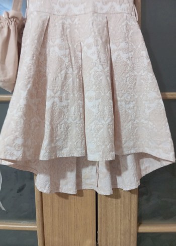 Kız Çocuk Nakışlı Dantelli Bej Elbise - Görsel 5