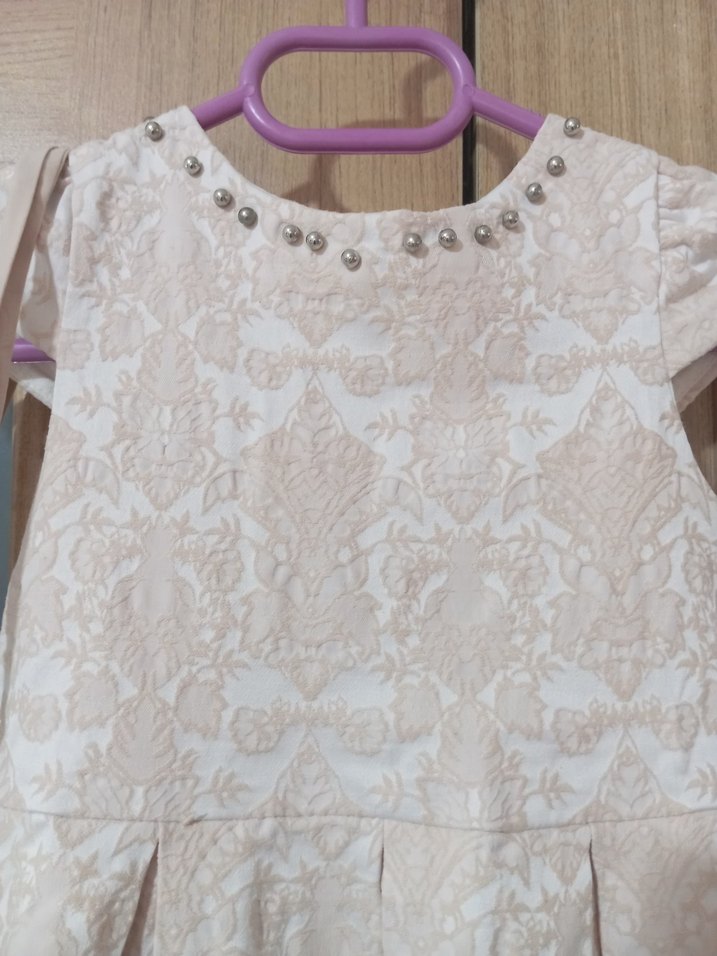 Kız Çocuk Nakışlı Dantelli Bej Elbise - Görsel 4