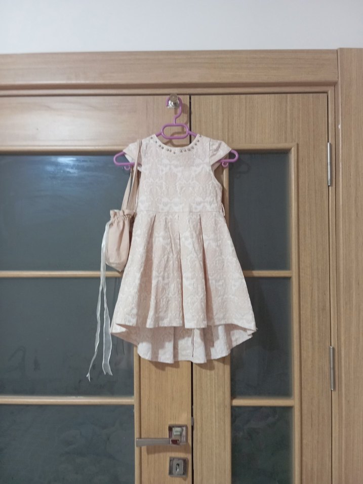 Kız Çocuk Nakışlı Dantelli Bej Elbise - Görsel 2