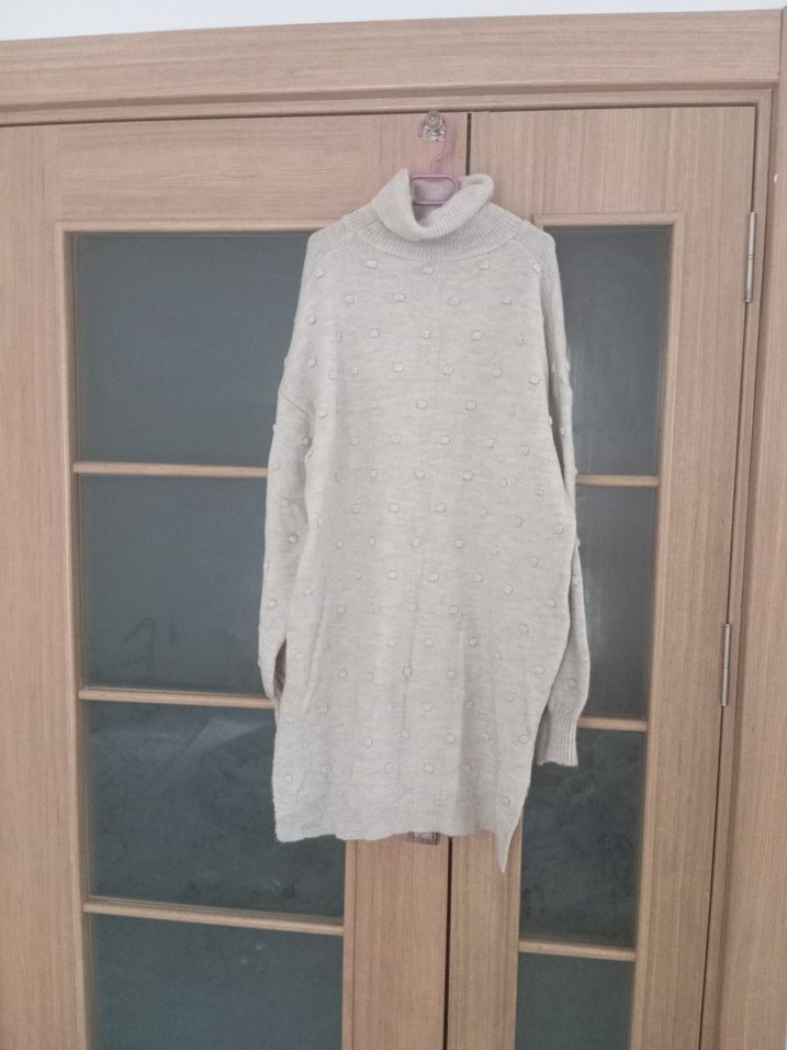 Gri Boğazlı Triko Midi Kadın Kazak - Görsel 2