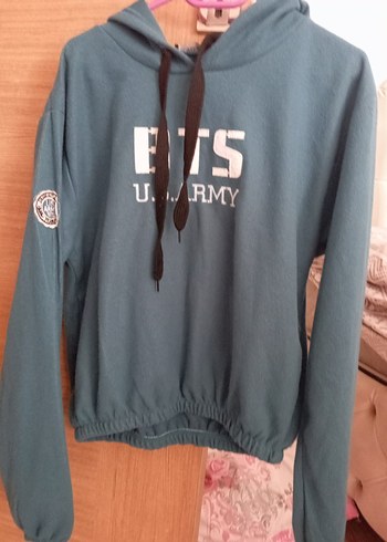 l Beden Kapüşonlu, Baskılı, Kemerli Mavi Sweatshirt