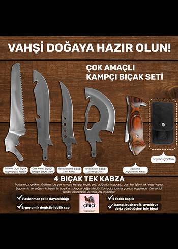 Koyu Kahverengi Saplı Çoklu Çelik Bıçak Seti - Görsel 2