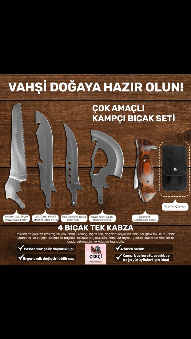 Koyu Kahverengi Saplı Çoklu Çelik Bıçak Seti - Görsel 2