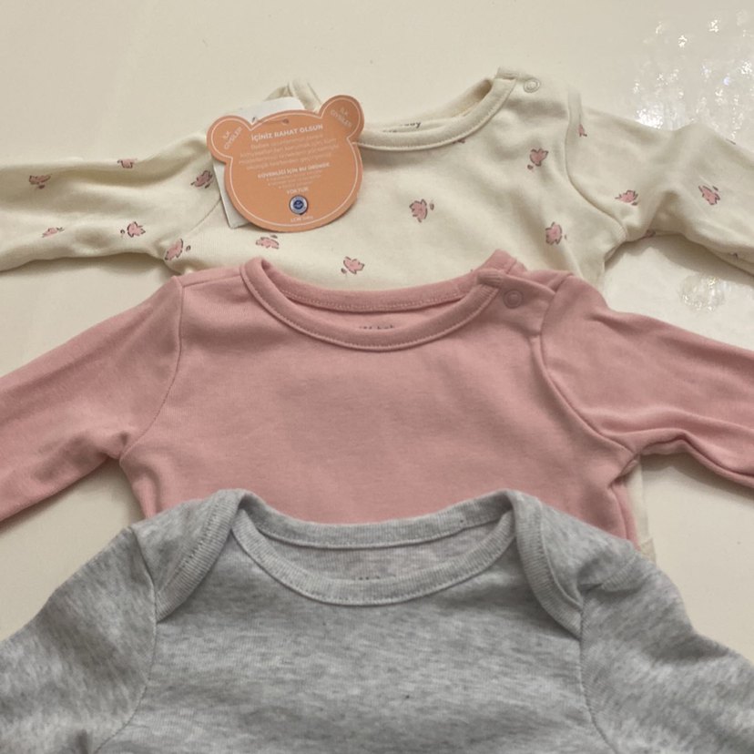 Uzun Kollu Bebek Body - Gri, Pembe ve Desenli - Görsel 2