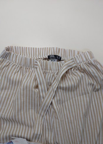 Bej Çizgili Kadın kumaş Pantolon - Görsel 2