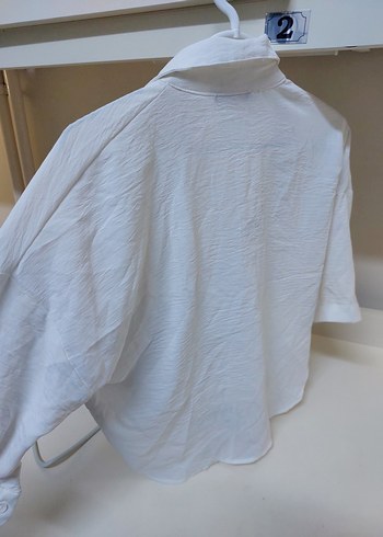 Beyaz Keten Yakalı Kısa Kollu Gömlek - Görsel 3