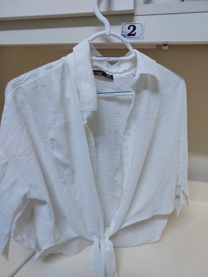 Beyaz Keten Yakalı Kısa Kollu Gömlek - Görsel 2