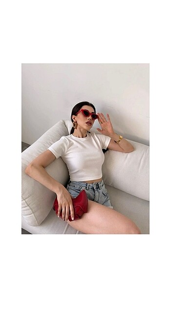 Bisiklet yaka crop tshirt