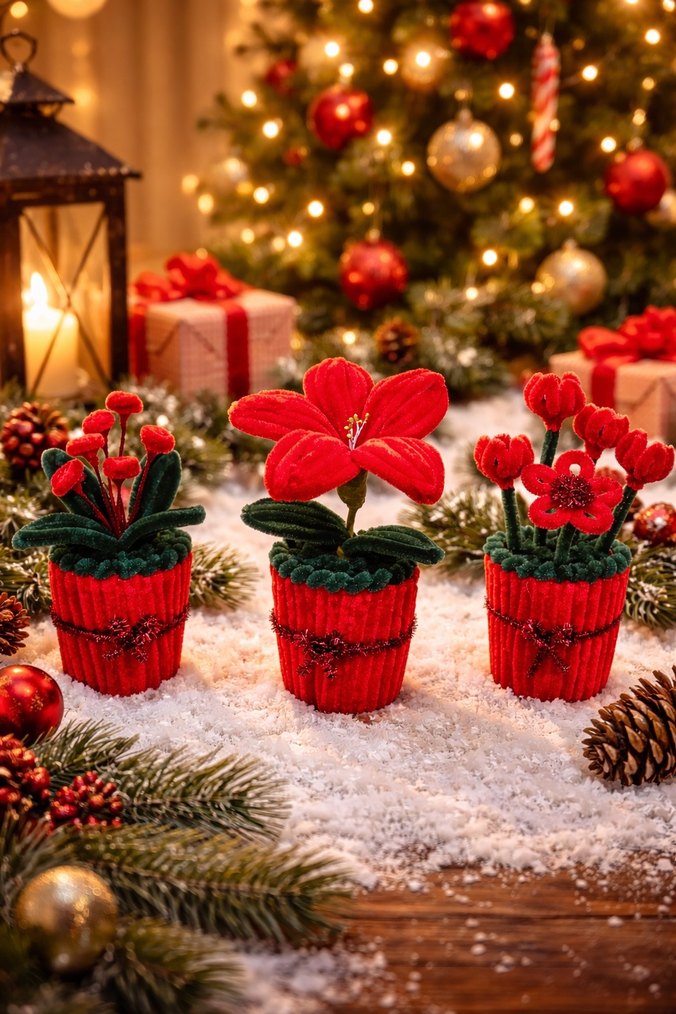 3'lü Kırmızı Saksı Çiçek Seti - Görsel 2