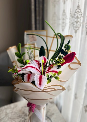 Beyaz Çiçek Buketi(el emeği Şönilden) - Görsel 2