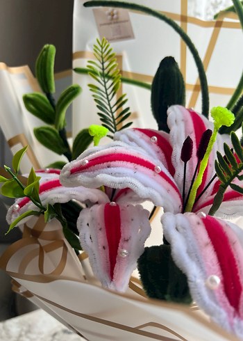 Beyaz Çiçek Buketi(el emeği Şönilden) - Görsel 3