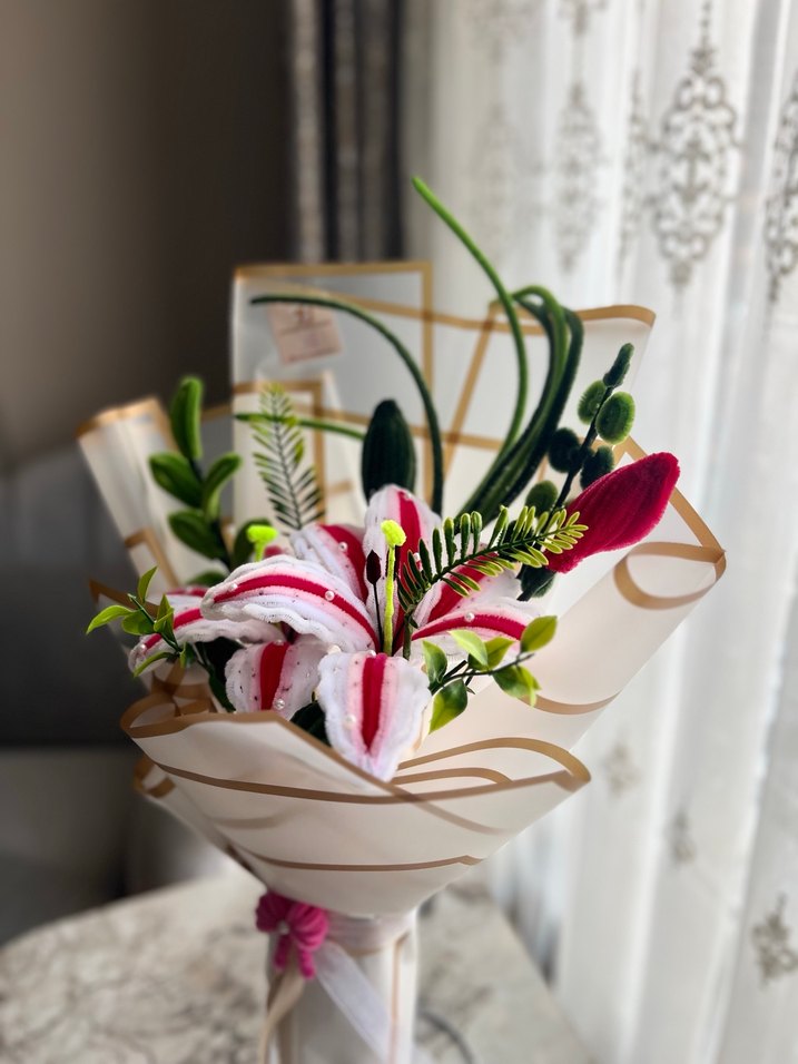 Beyaz Çiçek Buketi(el emeği Şönilden) - Görsel 2