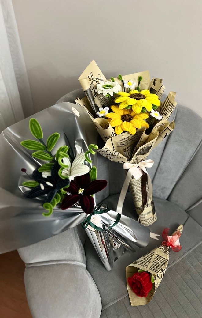 Gazete Kağıdında Ayçiçek Buketi. Açıklamaya bak - Görsel 3