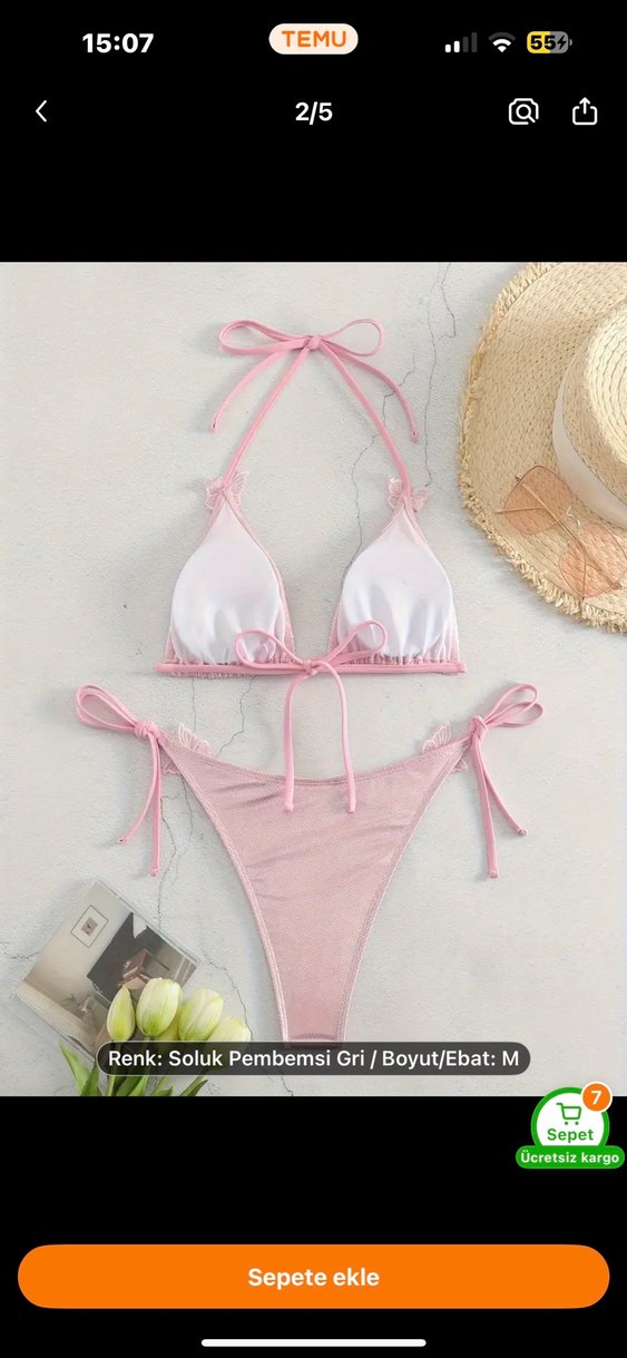 Temu Pembe Kelebekli Bohem Bikini Takımı - Görsel 2
