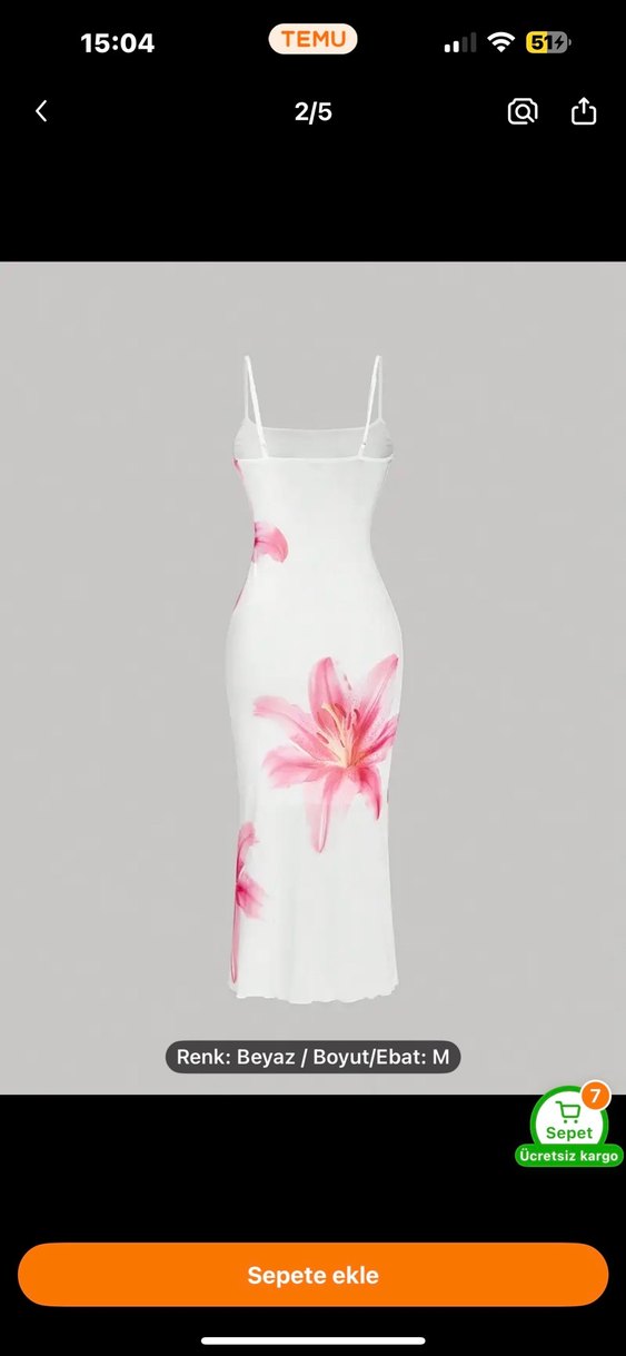 Temu Çiçek Desenli İnce Askılı Uzun Elbise - Görsel 2