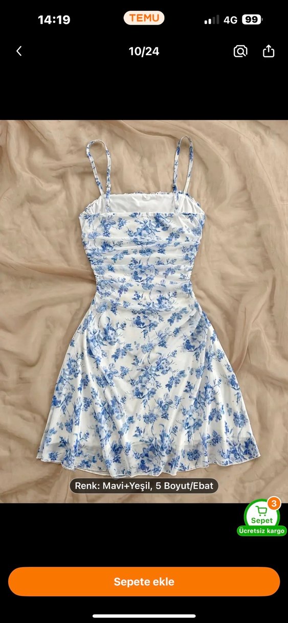 Mavi-Yeşil Straplez Mini Elbise - Görsel 2