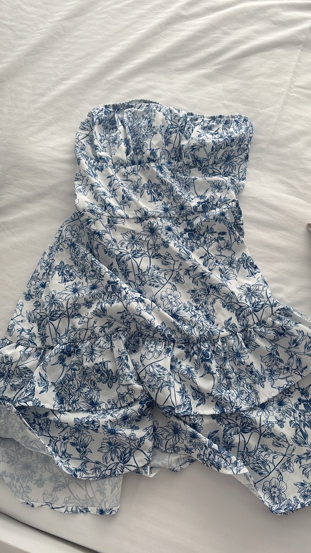 Mavi-Yeşil Straplez Mini Elbise - Görsel 3