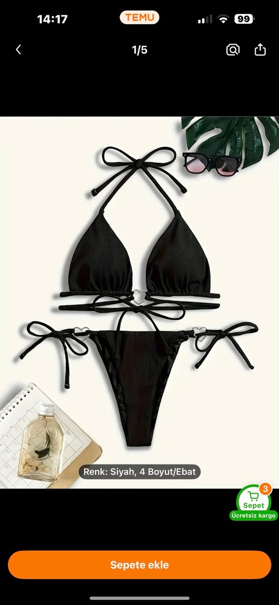 Siyah Strappy Elastik Bantlı Bikini - Görsel 2