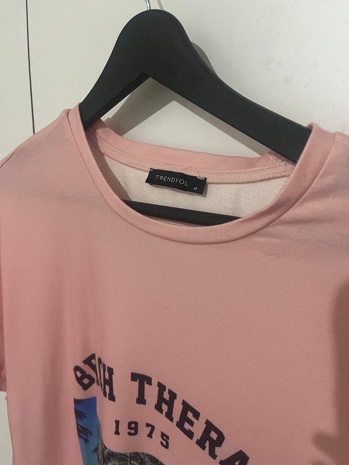 Pembe Baskılı Kadın OversizeTişört - Görsel 2