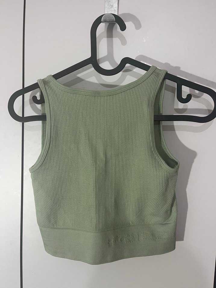 Yeşil V Yaka Kolsuz Crop Top - Görsel 4