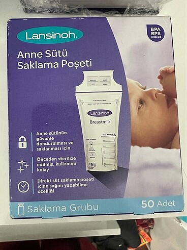 Lansinoh anne sütü saklama poşeti ve kabı