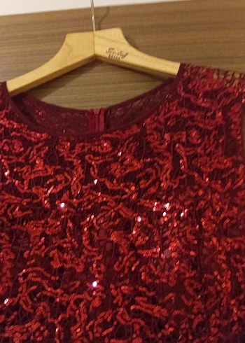 Bordo Uzun payetli Kadın Abiye Elbise - Görsel 4