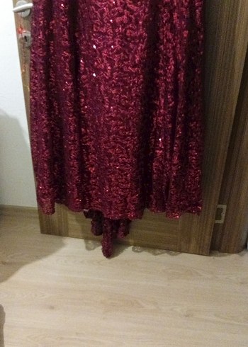 Bordo Uzun payetli Kadın Abiye Elbise - Görsel 2