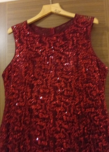 Bordo Uzun payetli Kadın Abiye Elbise - Görsel 3