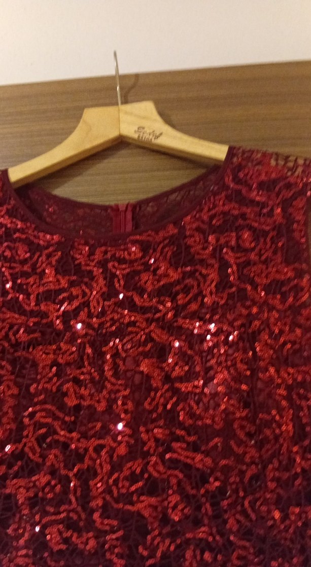 Bordo Uzun payetli Kadın Abiye Elbise - Görsel 4