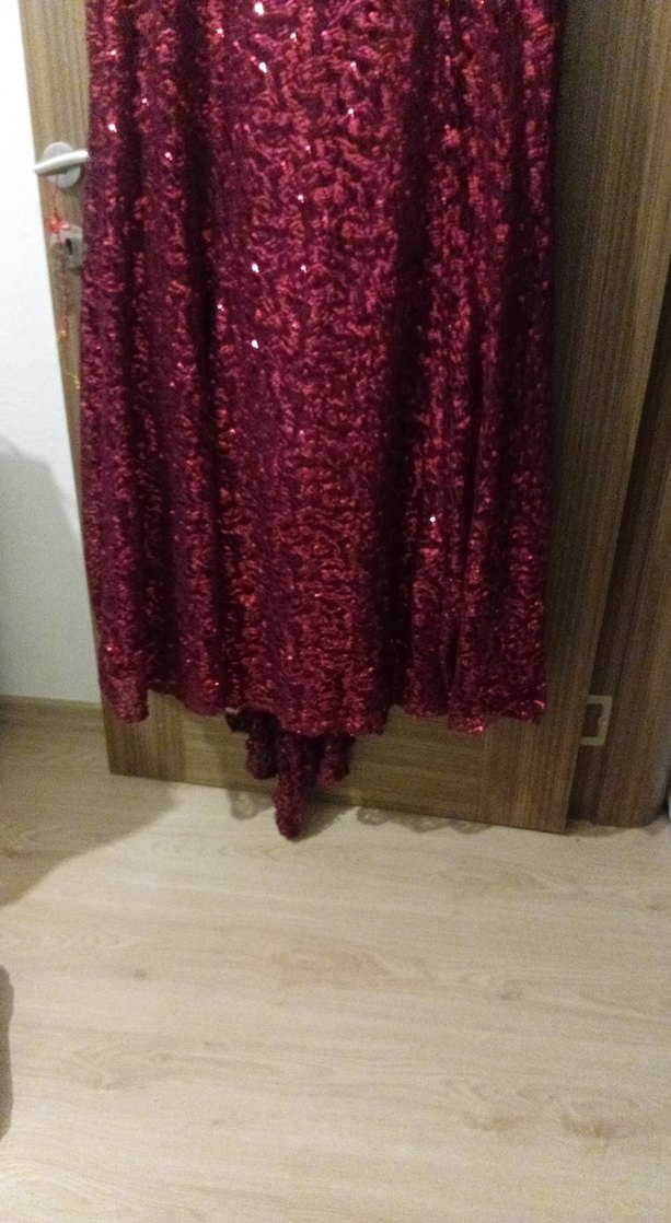 Bordo Uzun payetli Kadın Abiye Elbise - Görsel 2