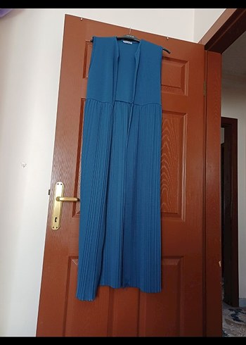 Mavi Piliseli Uzun Kolsuz yelek