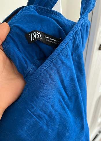 Kadın Mavi Denim Askılı Şort Tulum - Görsel 4