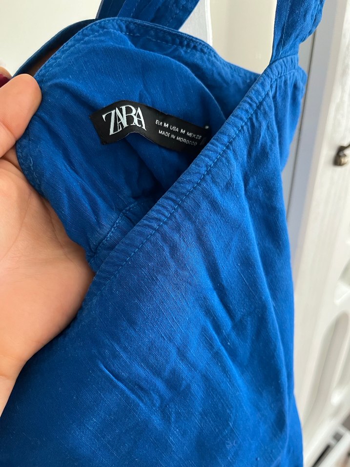 Kadın Mavi Denim Askılı Şort Tulum - Görsel 4