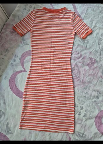 Çizgili Midi Kısa Kollu Elbise - Görsel 6