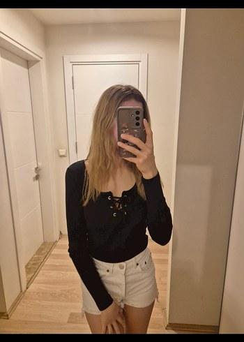 Siyah Trendyolmilla Uzun Kollu bağlama detaylı Bluz - Görsel 5